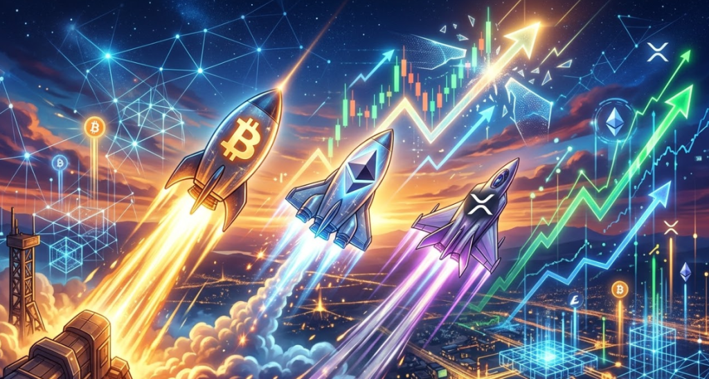 Dự đoán giá TOP 3 tiền điện tử :BTC, ETH và XRP phát tín hiệu cho một đợt bứt phá mới缩略图