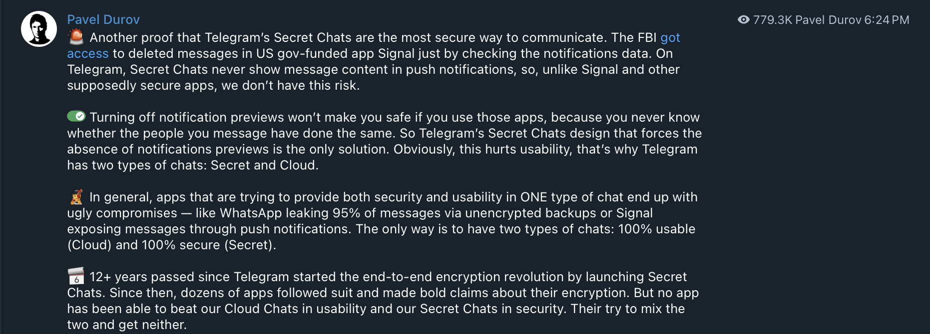 Pavel Durov cảnh báo lỗ hổng bảo mật nguy hiểm từ thông báo đẩy trên điện thoại缩略图