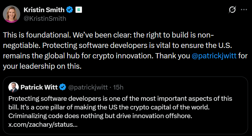 Nhà Trắng ủng hộ bảo vệ lập trình viên DeFi: Cấm mã nguồn là đánh mất đổi mới缩略图 Nhà Trắng ủng hộ bảo vệ lập trình viên DeFi: Cấm mã nguồn là đánh mất đổi mới缩略图